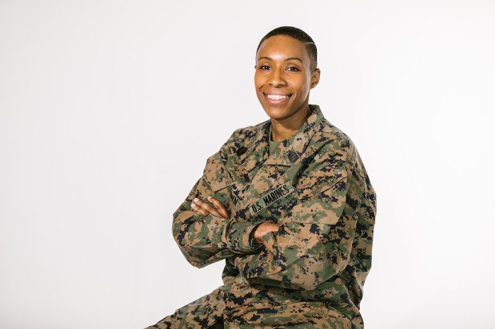 Happy US Marine in Military Uniform